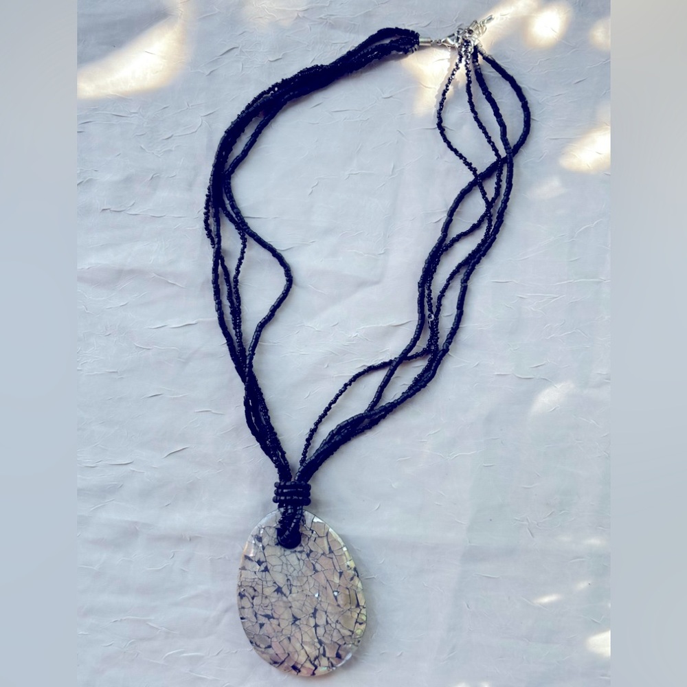 Vintage Statement Abalone Mother of Pearl Beaded Necklace